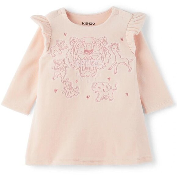 Kenzo Tiger Pink Long Sleeve Velour Dress Size 9M